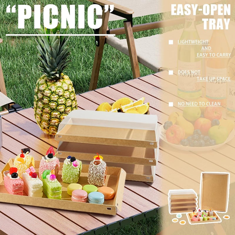 VIVAVENTURE 5 Pack 11" x 7.5" Serving Trays Sets Catering Trays with Lids, Paper Charcuterie Boxes with Clear Lids, Party Platters Take Out Food Containers for Snacks Fruit Cookies Dessert Sandwiches - Image 3